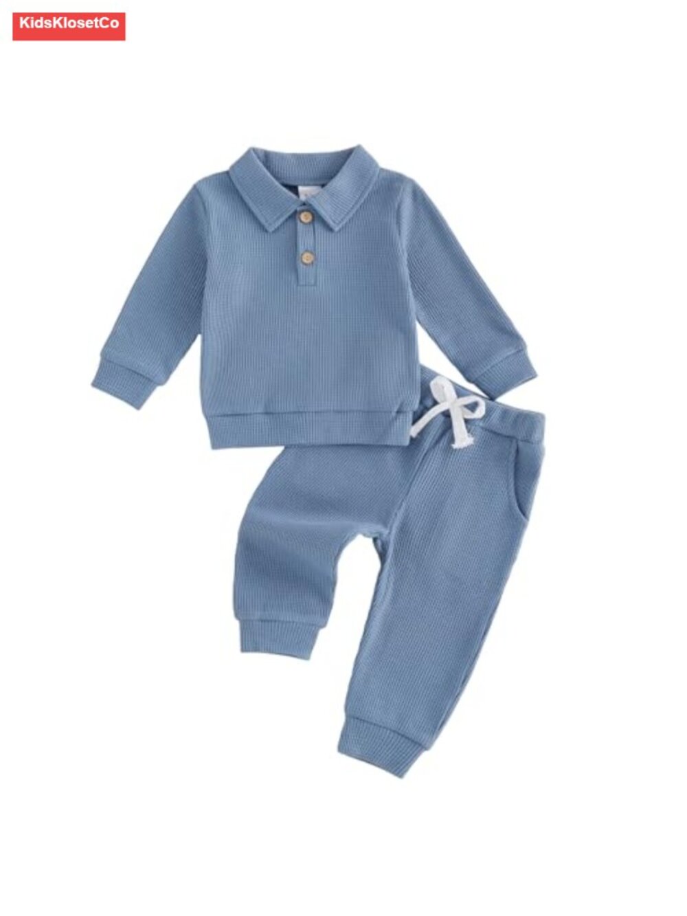 Toddler Boy Waffle Knit Long Sleeve Polo and Pants 2-Piece Fall Outfit Set